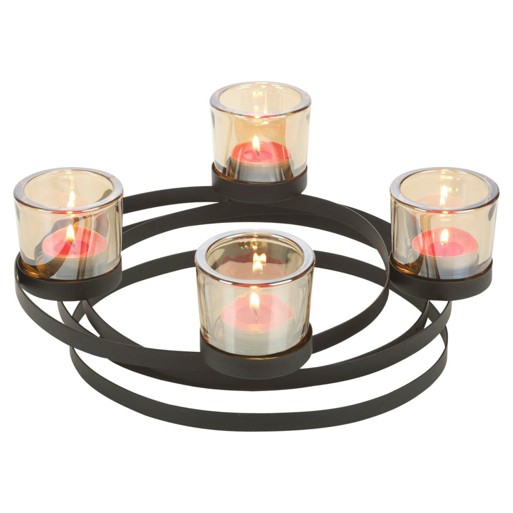 Round Black Metal 4 Tealights Candles Holder Centerpiece Table Home D?Cor Xmas
