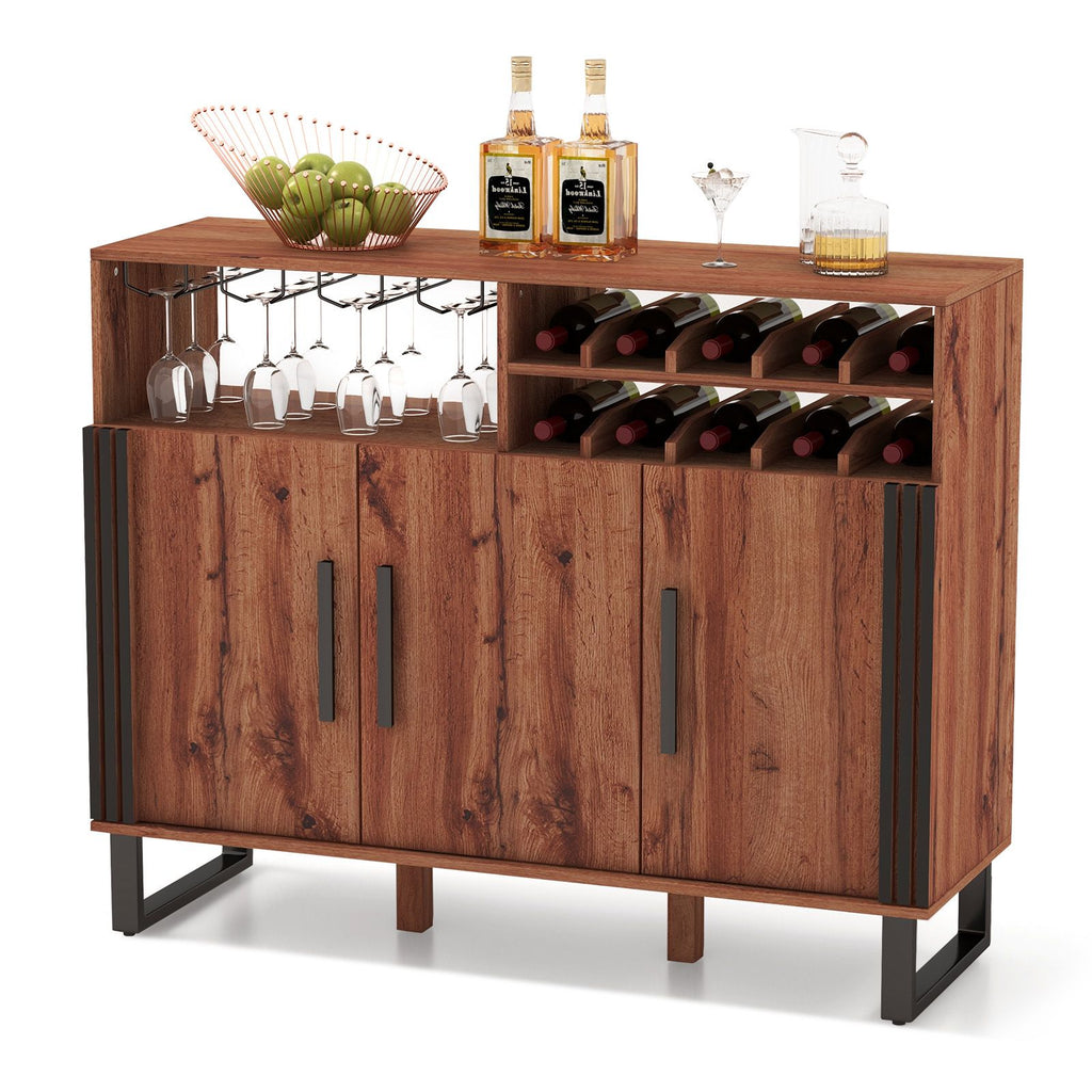 Home Wine Bar Cabinet with 3 Door and 4-Row Glass