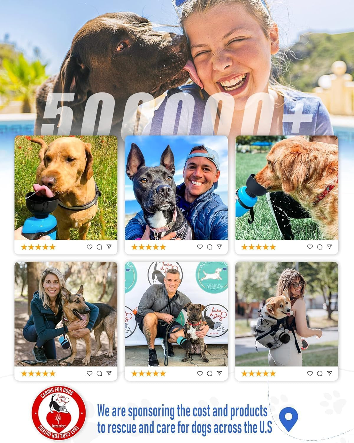 Dog Water Bottle, Portable Water Dispenser with Bowl, Leak Proof Pet Travel Squeeze Bottle, Puppy Essentials Dog Stuff Accessories for Outdoor Walking, Hiking, Camping