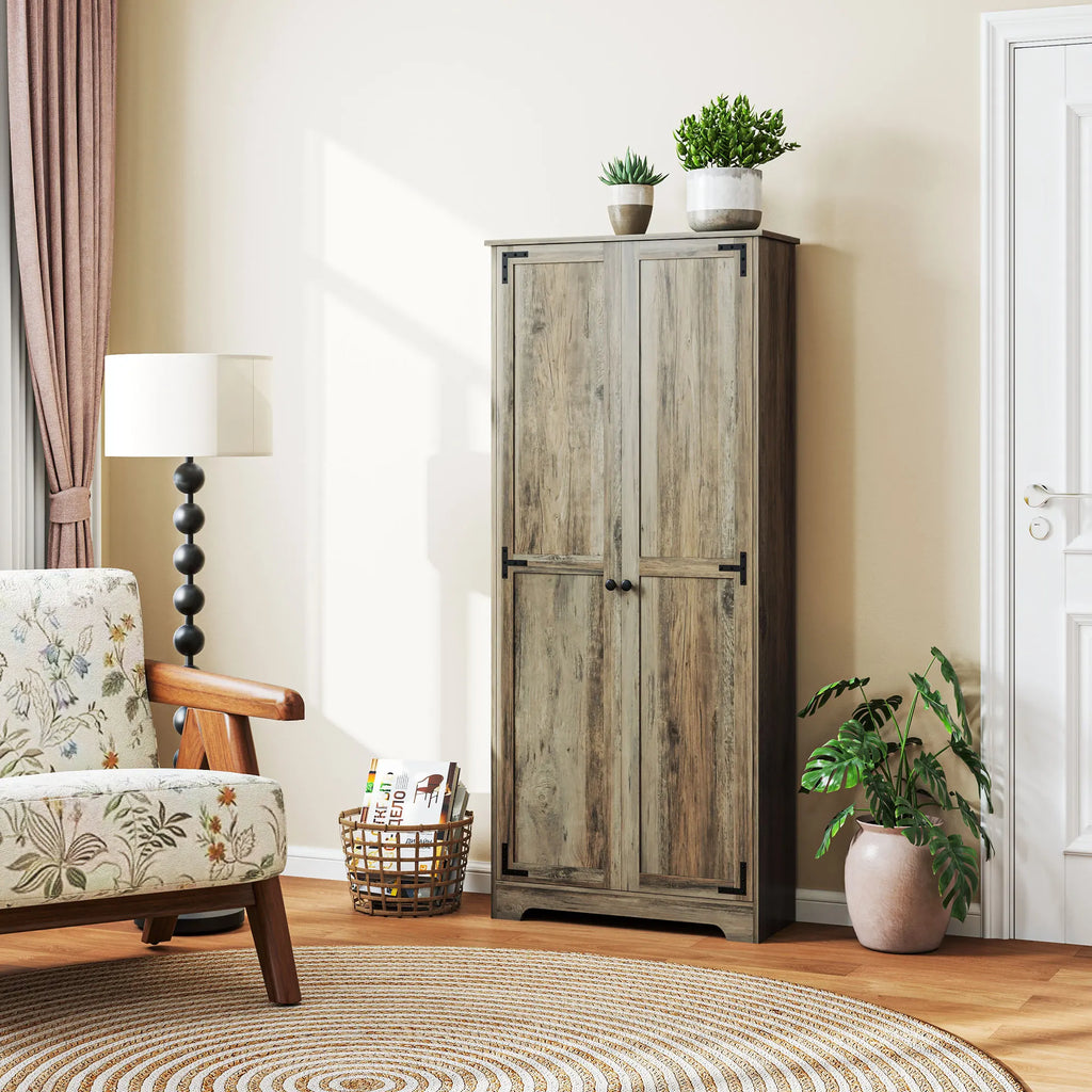 Farmhouse Kitchen Cupboard, Kitchen Cabinet, Grey Wood-Effect