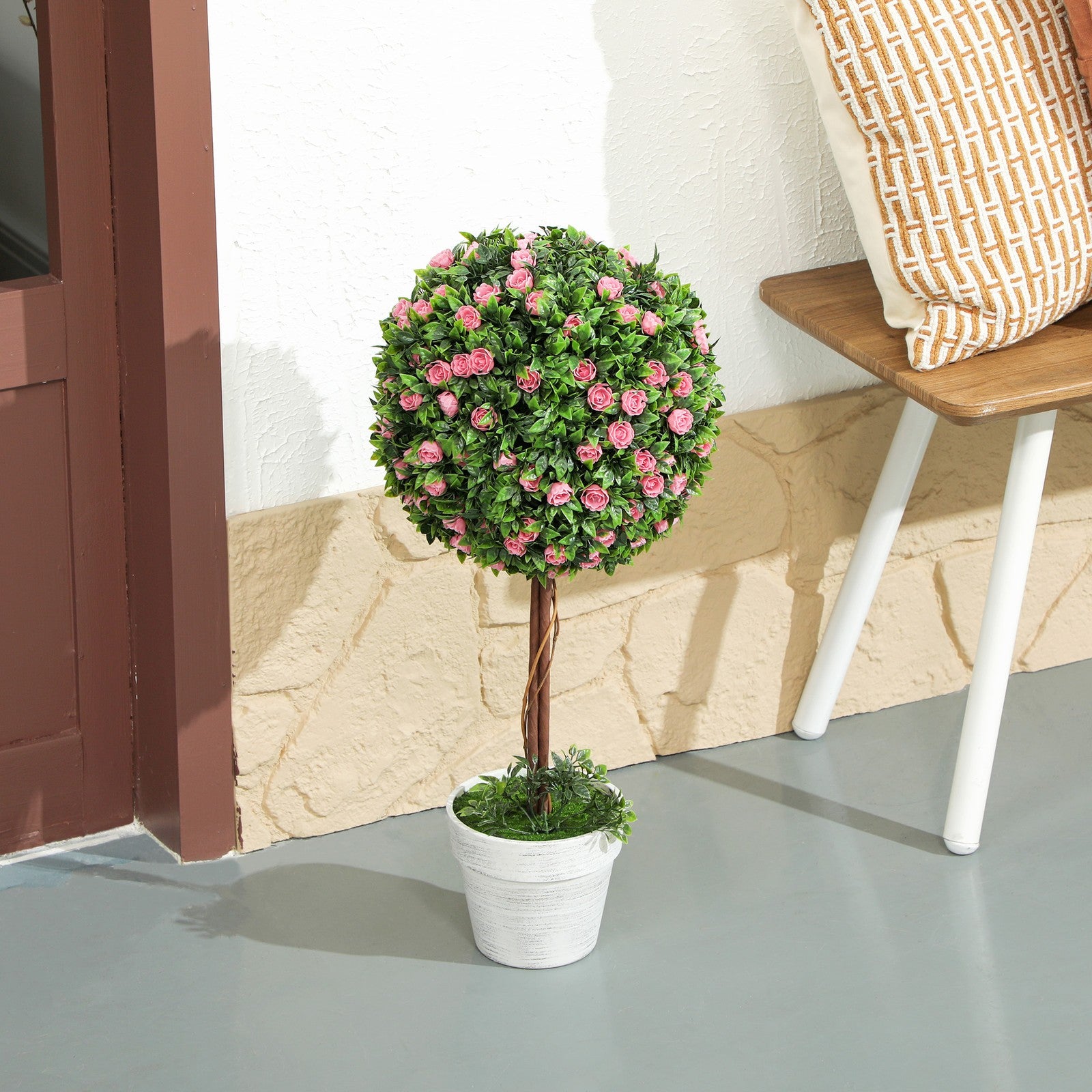 HOMCOM Set of 2 Artificial Plants with Rose Flower in Pot, 60Cm, Pink