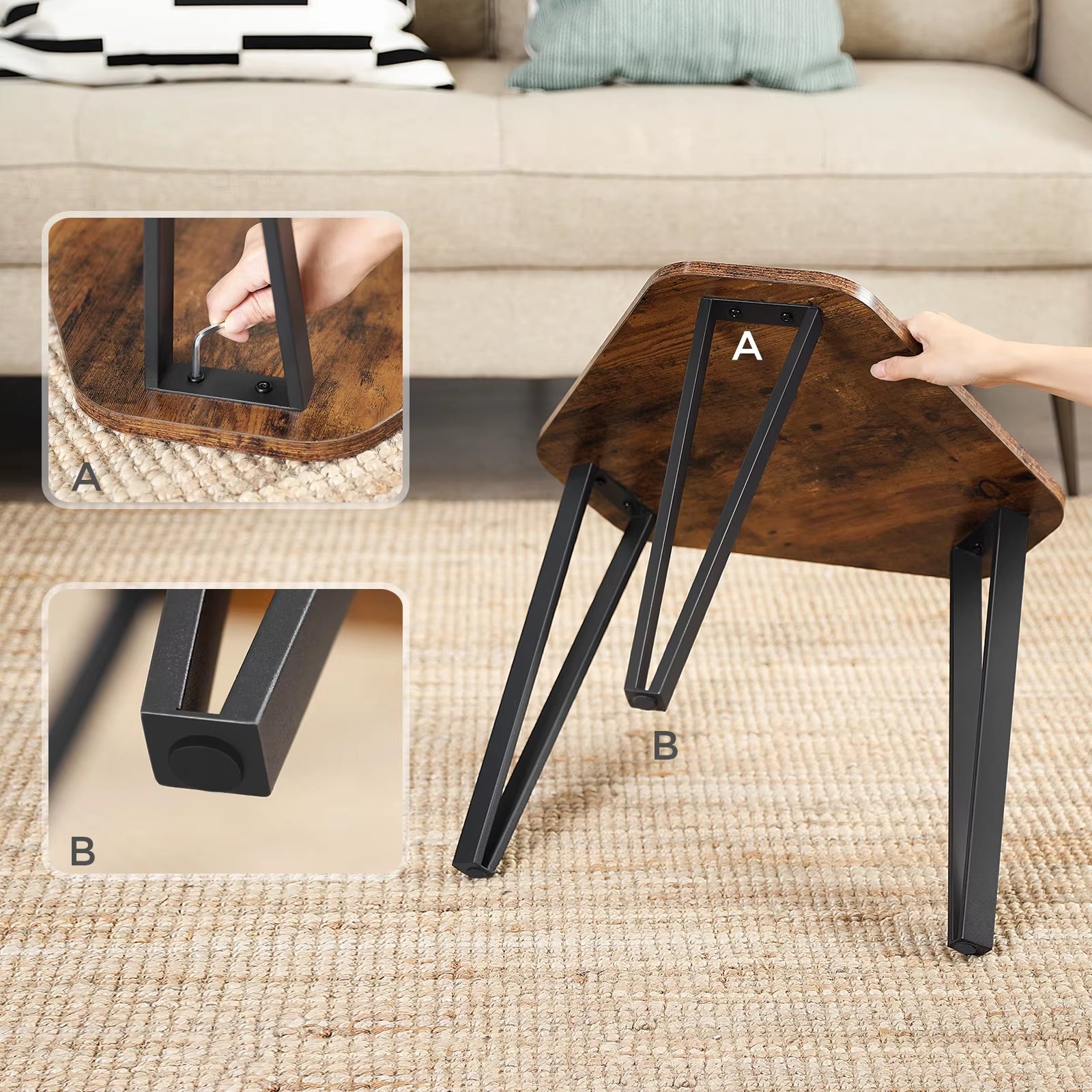 Nesting Coffee Table, Set of 3 End Tables for Living Room, Stacking Side Tables, Sturdy and Easy Assembly