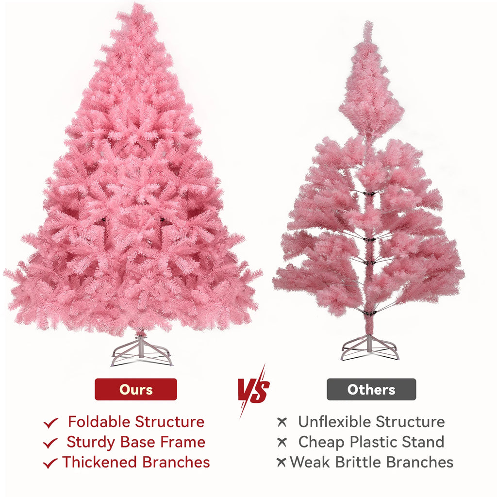Christmas Tree 6Ft, Pink Artificial Christmas Tree with 800 Tips Xmas 180CM Tree for Holiday Decorations