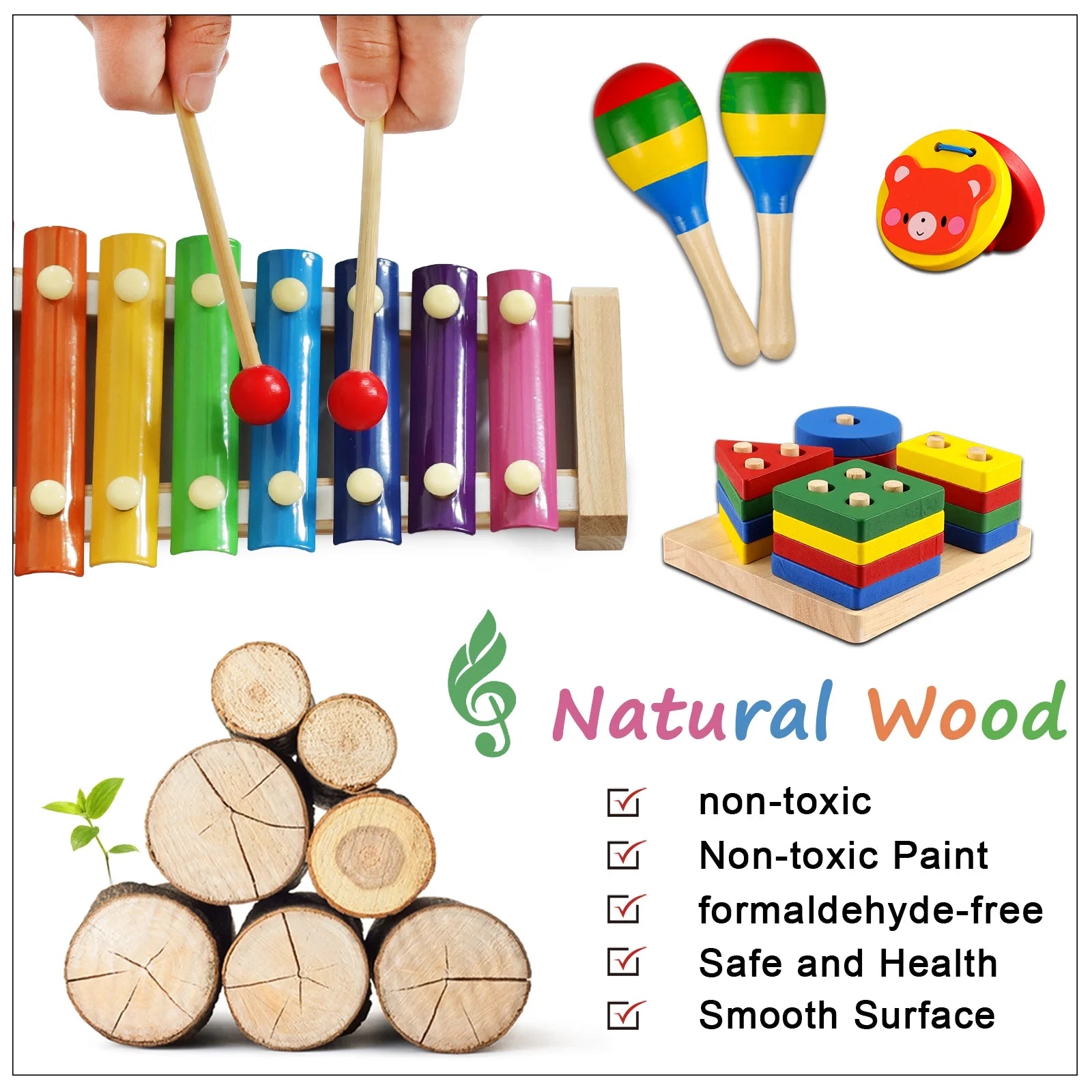 Toddler Musical Instruments,Wooden Percussion Instruments for Baby Kids Preschool Educational Musical Toys Set Boys Girls with Carrying Bag