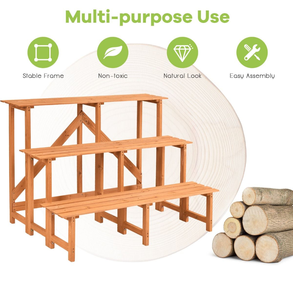 Freestanding Ladder Step Shelf Rack with Strong Weight Capacity for Indoor Outdoor