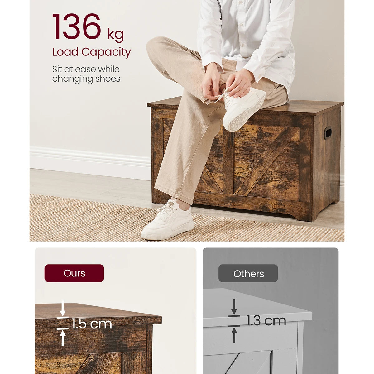 Storage Chest, Storage Bench, Blanket Box with 2 Safety Hinges, Shoe Storage Bench, for Hallway, Bedroom, Living Room