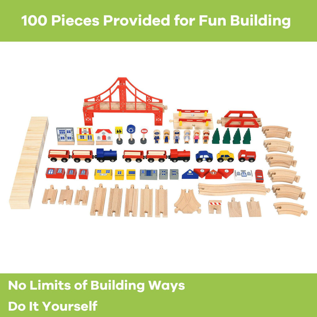 100 Pcs Kid'S Wooden Train Railway Track Set Table