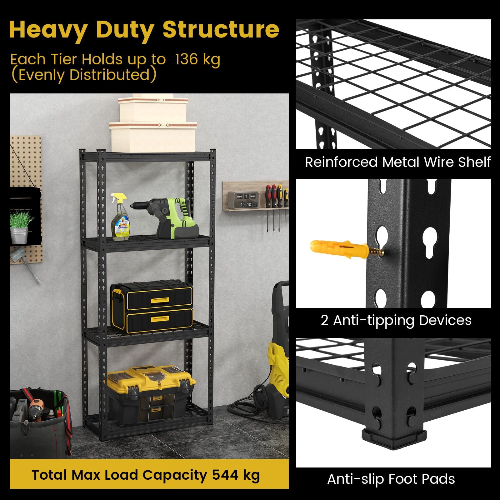 4-Tier Garage Metal Storage Shelves Utility Storage Rack Organizer