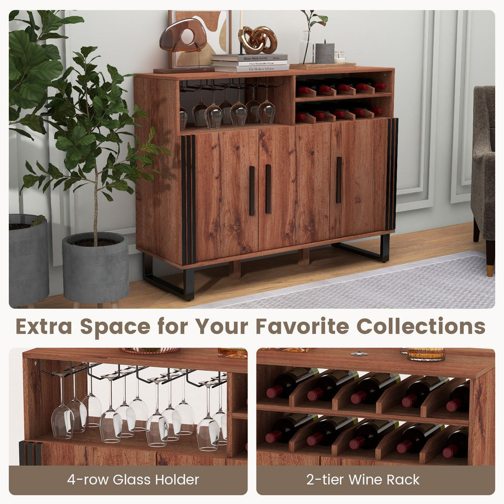 Home Wine Bar Cabinet with 3 Door and 4-Row Glass