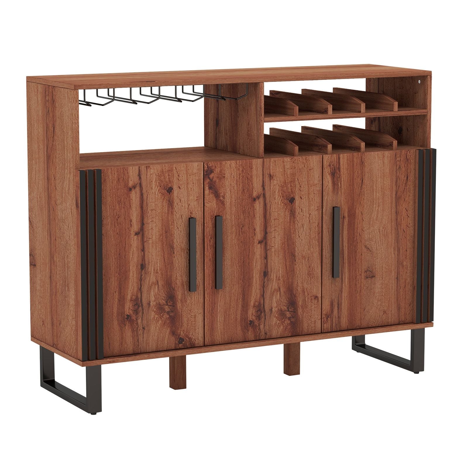 Home Wine Bar Cabinet with 3 Door and 4-Row Glass