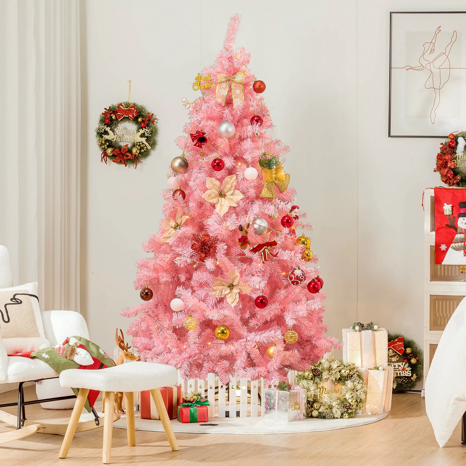 Christmas Tree 6Ft, Pink Artificial Christmas Tree with 800 Tips Xmas 180CM Tree for Holiday Decorations