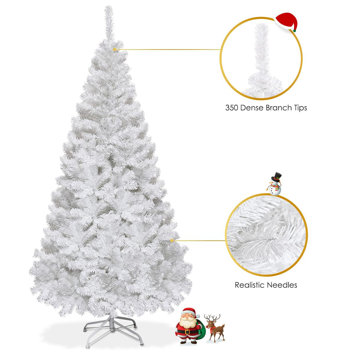 5/6/7/8 Feet White Artificial Christmas Tree with Metal Stand