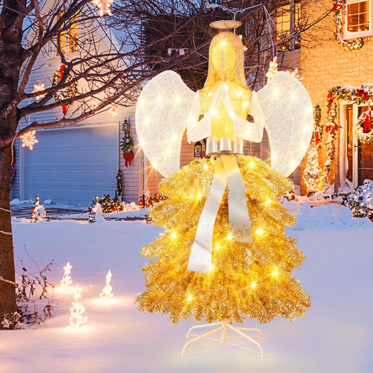 1.57M Lighted Christmas Angel Tree with Hands Clasped in Prayer