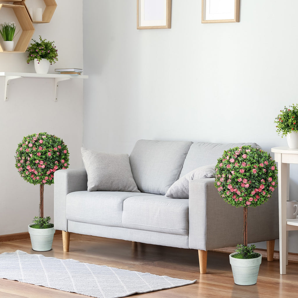 HOMCOM Set of 2 Artificial Plants with Rose Flower in Pot, 60Cm, Pink