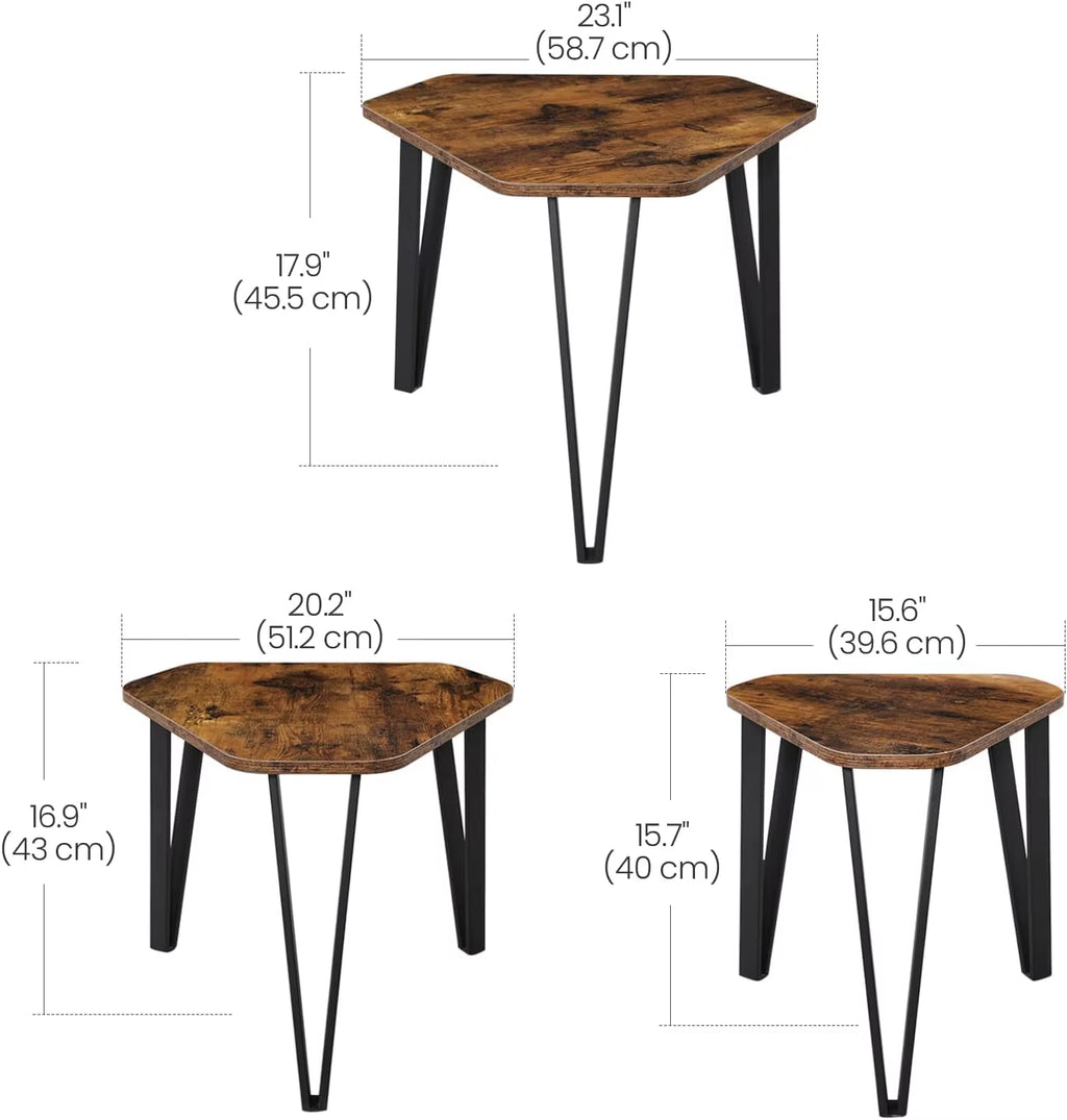 Nesting Coffee Table, Set of 3 End Tables for Living Room, Stacking Side Tables, Sturdy and Easy Assembly
