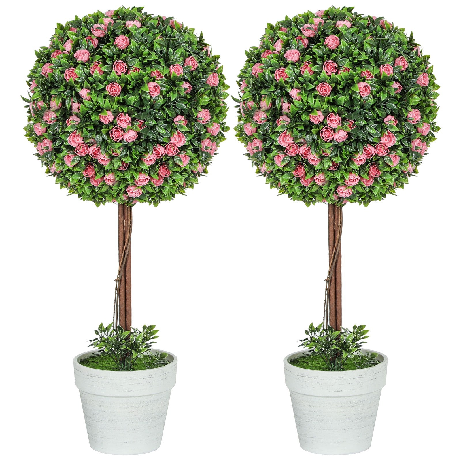 HOMCOM Set of 2 Artificial Plants with Rose Flower in Pot, 60Cm, Pink