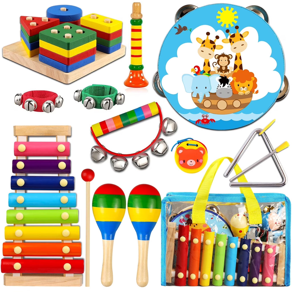 Toddler Musical Instruments,Wooden Percussion Instruments for Baby Kids Preschool Educational Musical Toys Set Boys Girls with Carrying Bag