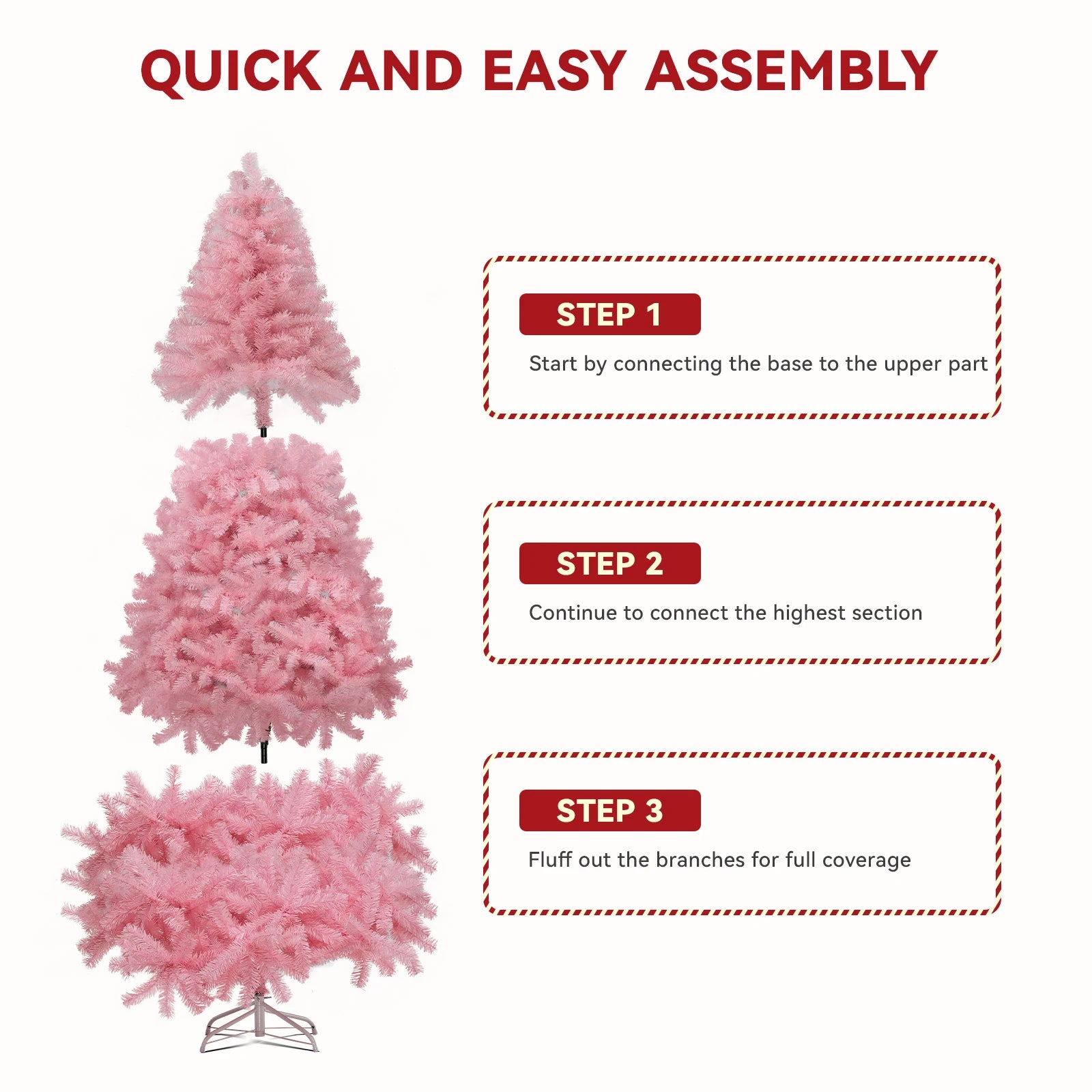 Christmas Tree 6Ft, Pink Artificial Christmas Tree with 800 Tips Xmas 180CM Tree for Holiday Decorations