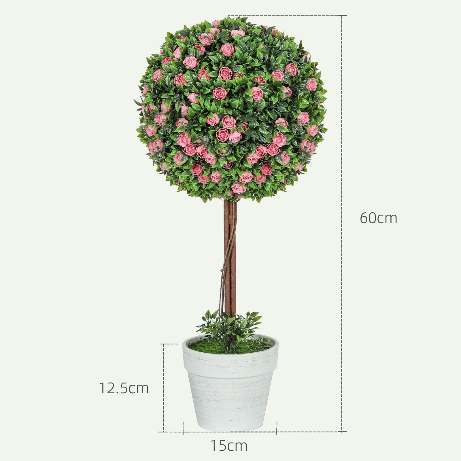 HOMCOM Set of 2 Artificial Plants with Rose Flower in Pot, 60Cm, Pink