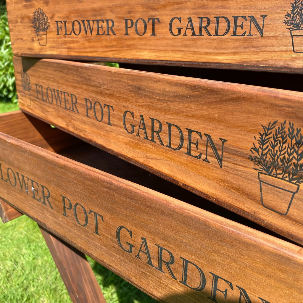 Vintage Wooden Butler Tray Set with Stand – 3 Garden Trays Handles for Serving