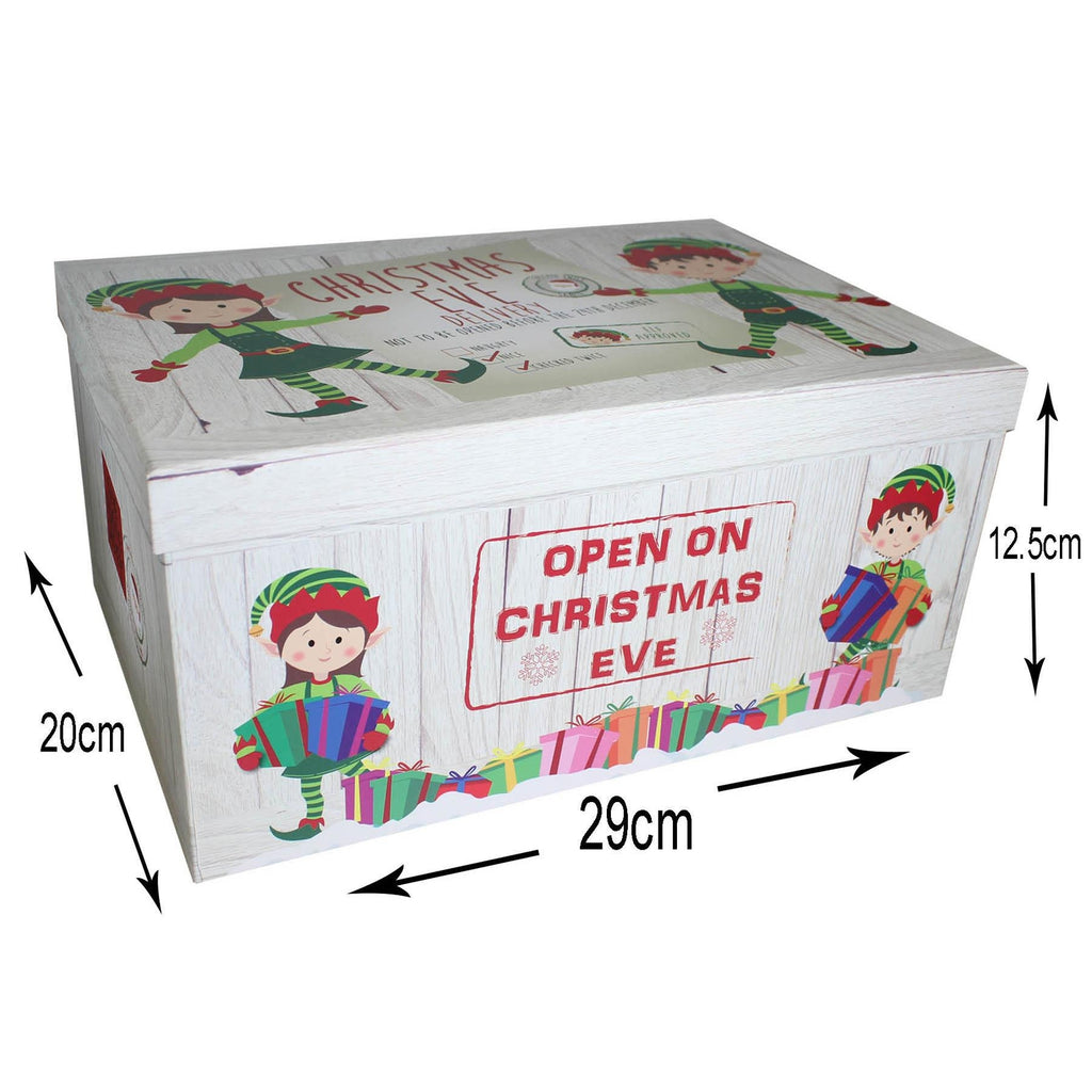 Christmas Eve Gift Box Elf Design Lift off Lid - 29X20X12.5Cm