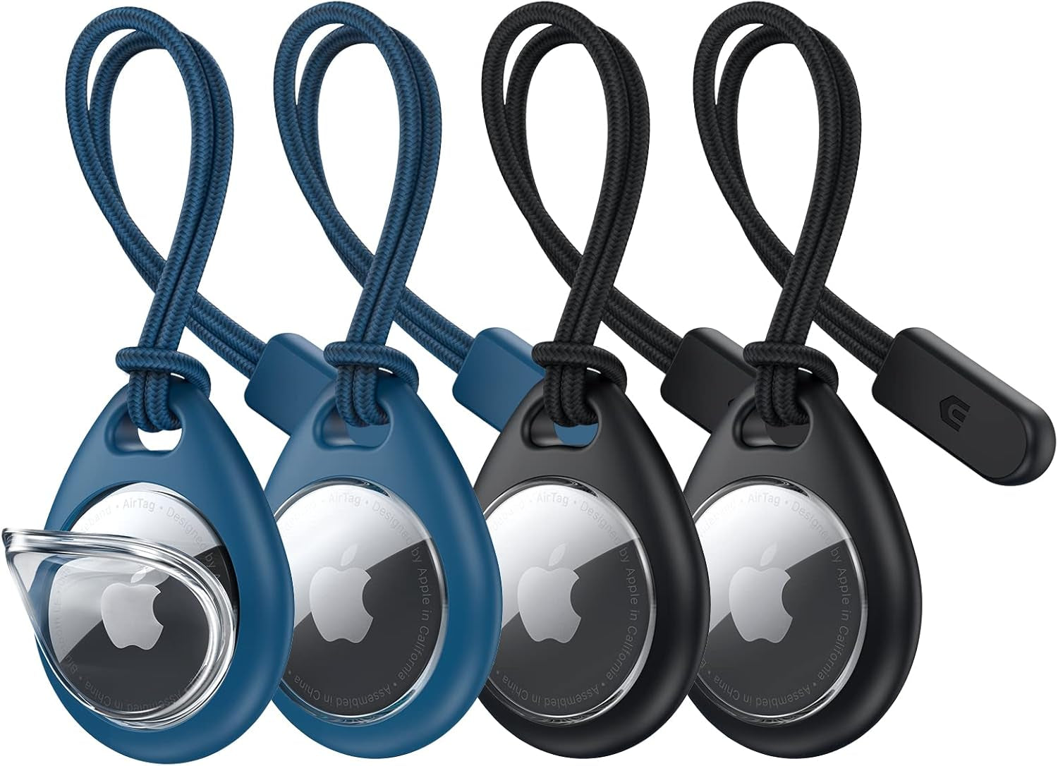 Unbreakcable 360° Protective Case for Airtag, [4-Pack] Airtags Keyring Holder, Scratch-Resistant, Lock Design, Keychain for Airtag, TPU Full Cover Case for Key, Bag, Luggage, Pet Collar (Black&Blue)