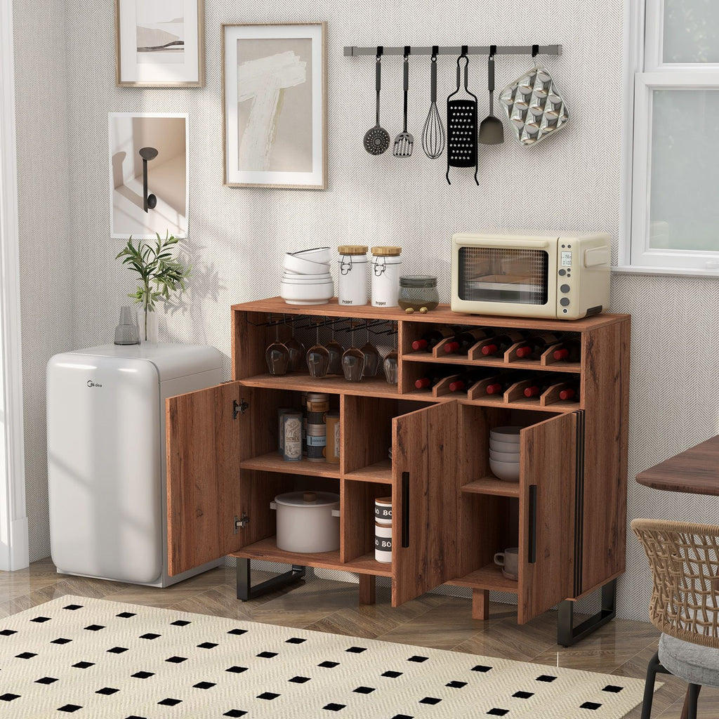 Home Wine Bar Cabinet with 3 Door and 4-Row Glass