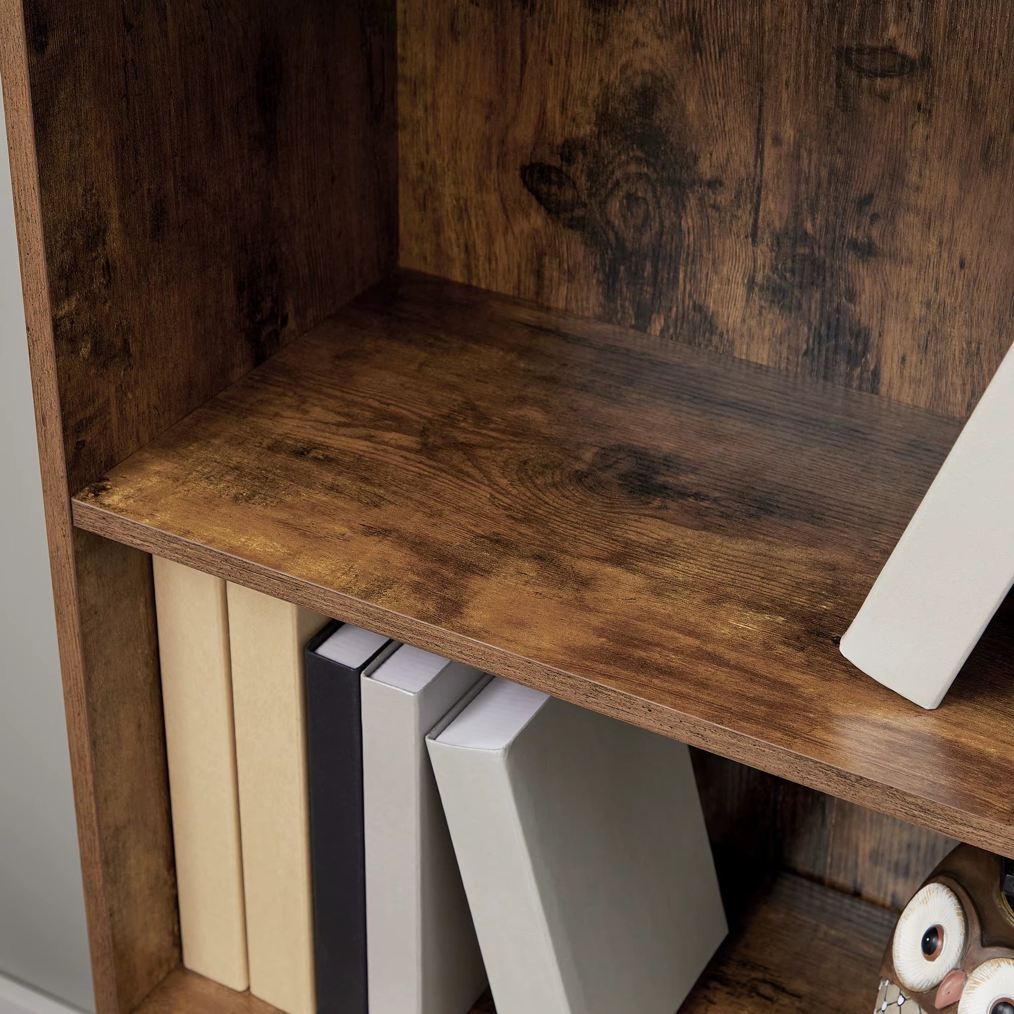 Rustic Bookcase 3 Tier Storage Shelf with Doors for Books, Photos, Decorations in Living Room, Office, Bookcase