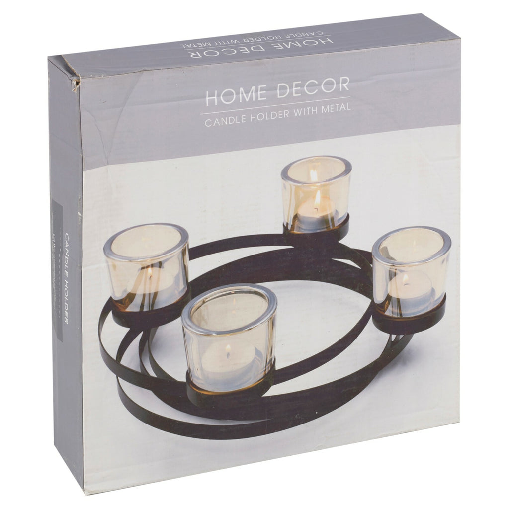 Round Black Metal 4 Tealights Candles Holder Centerpiece Table Home D?Cor Xmas