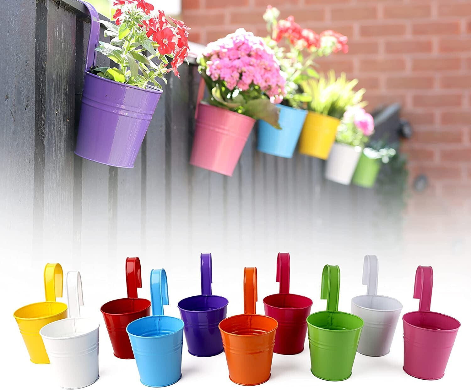 Hanging Metal Flower Pot 10 Pack Bucket Hanging Home Garden Plant and Home Decor