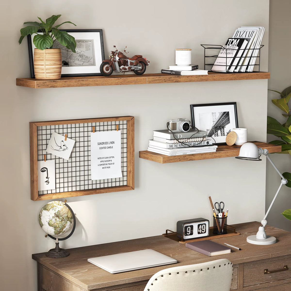 Wall Shelf, Floating Shelf, 20 X 60 X 3.8Cm, Hanging Shelf for Photo Frames, Decoration, Storage for Living Room, Office