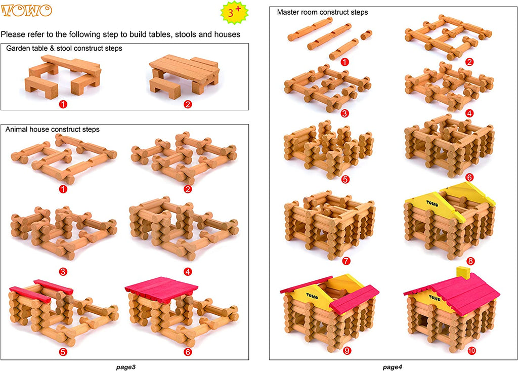 Wooden Logs Toys Farm Playset- Logs Building Set Farm House Wooden Construction Toys 207 Pieces for 3 4 5 6 Year Olds