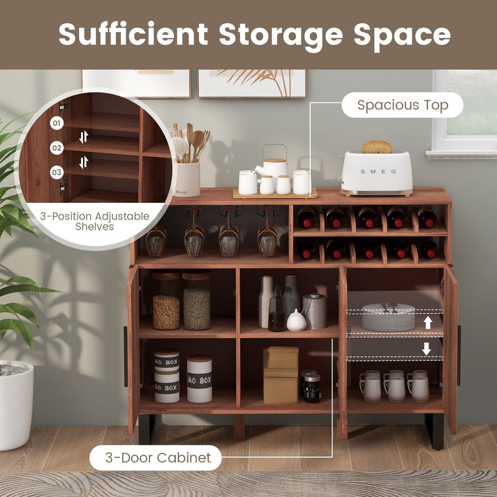 Home Wine Bar Cabinet with 3 Door and 4-Row Glass