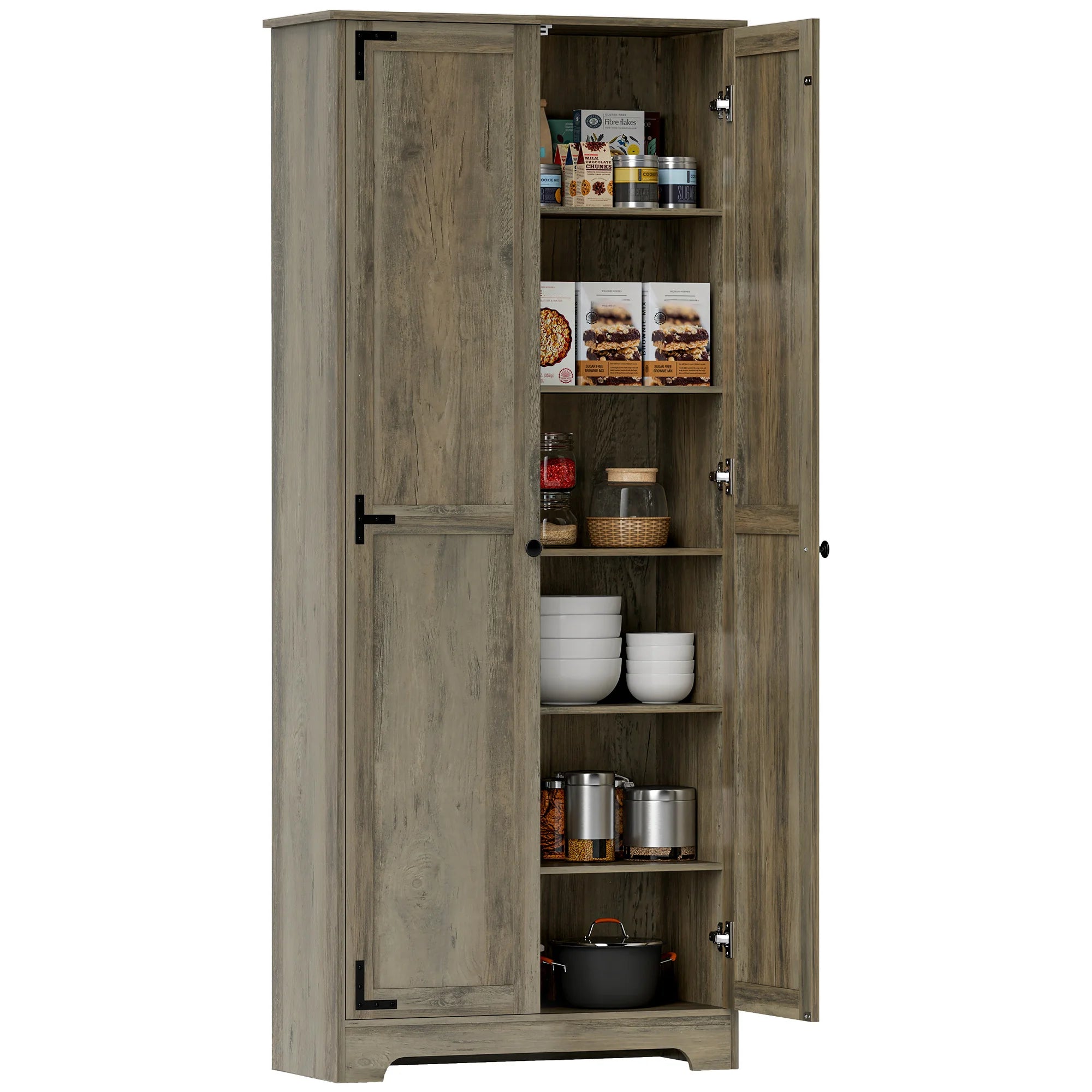 Farmhouse Kitchen Cupboard, Kitchen Cabinet, Grey Wood-Effect