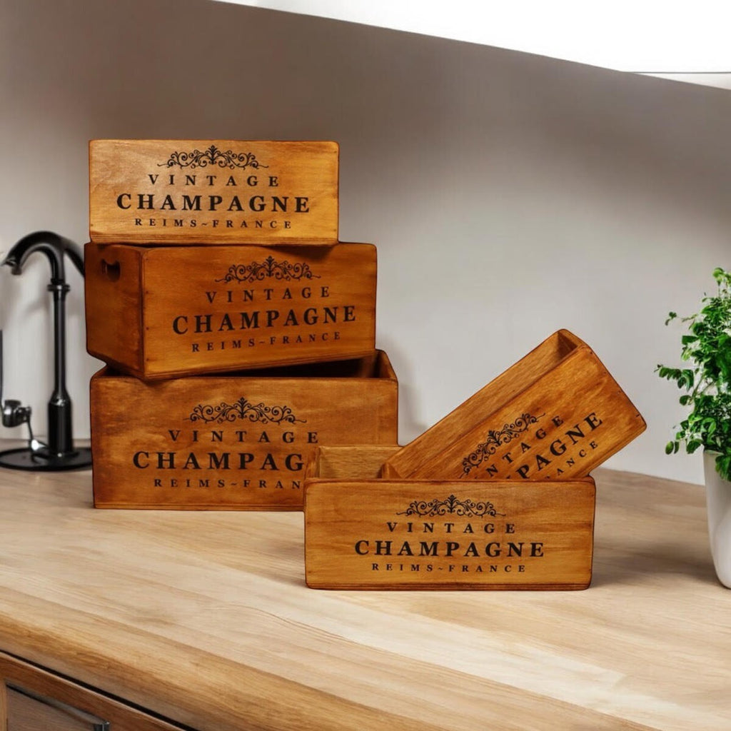 Rustic Vintage Champagne Wooden Gift Display Storage Crate Set 5