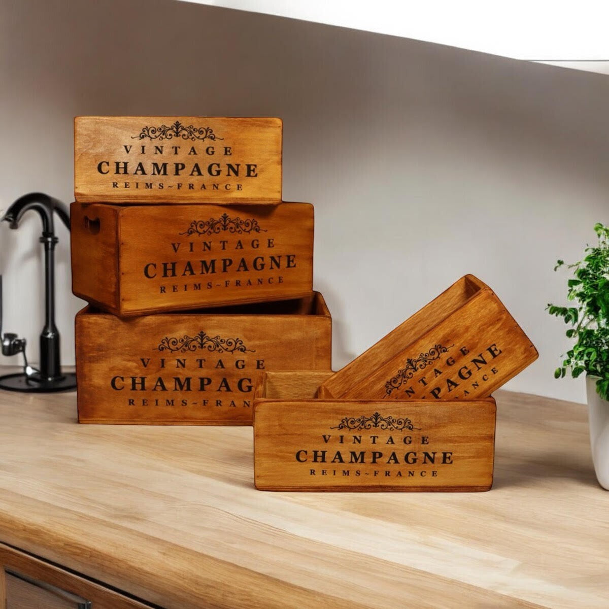 Rustic Vintage Champagne Wooden Gift Display Storage Crate Set 5
