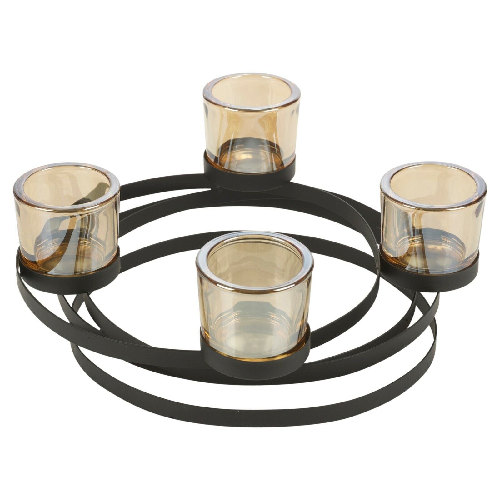 Round Black Metal 4 Tealights Candles Holder Centerpiece Table Home D?Cor Xmas