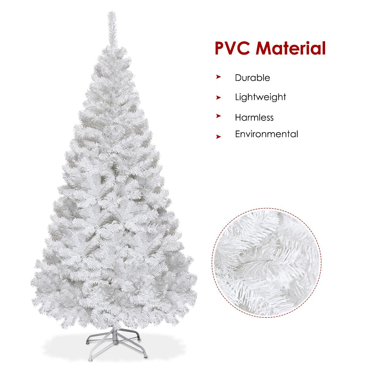 5/6/7/8 Feet White Artificial Christmas Tree with Metal Stand