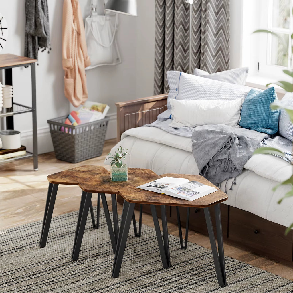 Nesting Coffee Table, Set of 3 End Tables for Living Room, Stacking Side Tables, Sturdy and Easy Assembly