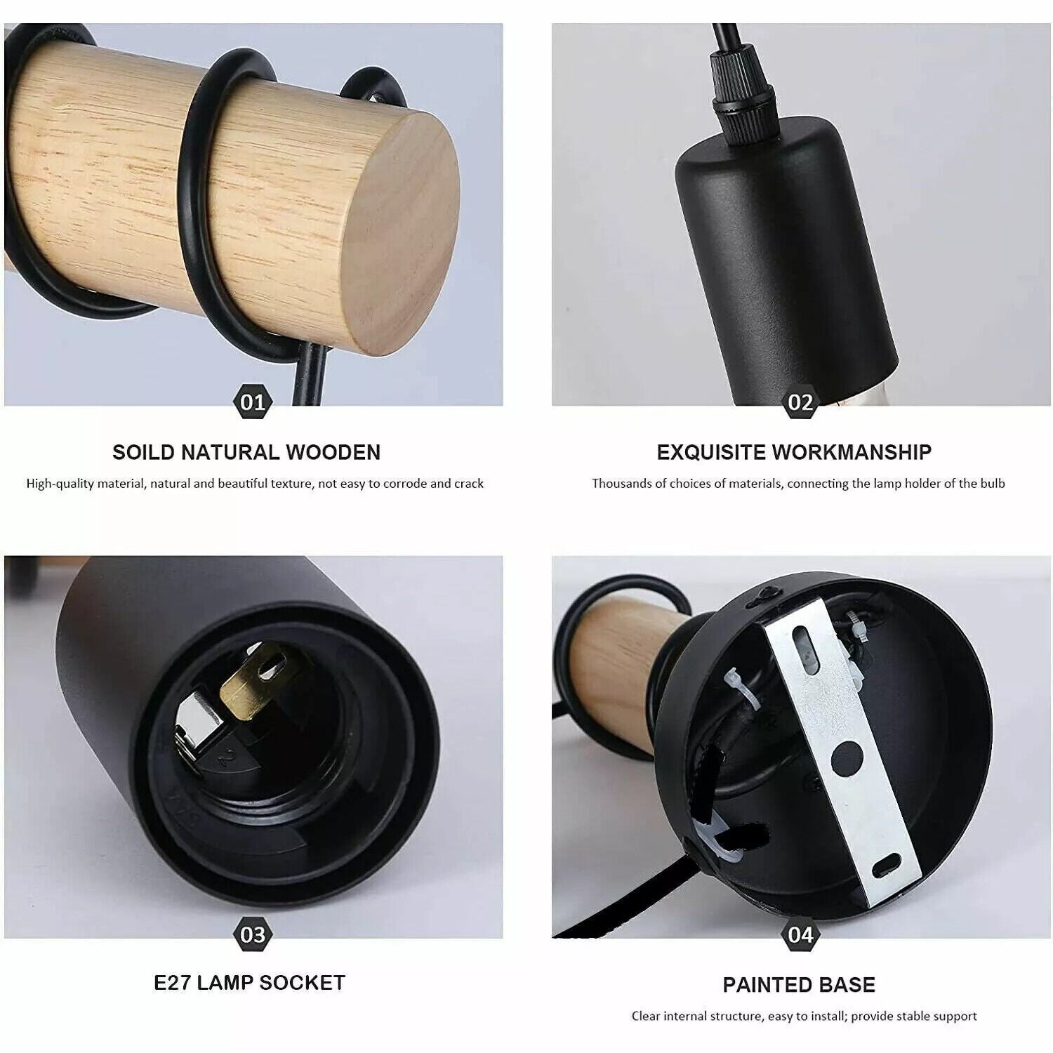 Plug in Wall Light Adjustable Single Wood Arm Reading Wall Lamp Bedside Lighting