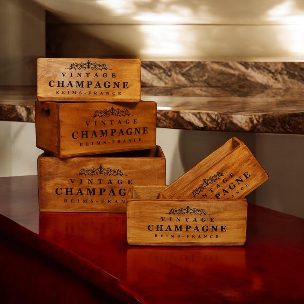 Rustic Vintage Champagne Wooden Gift Display Storage Crate Set 5