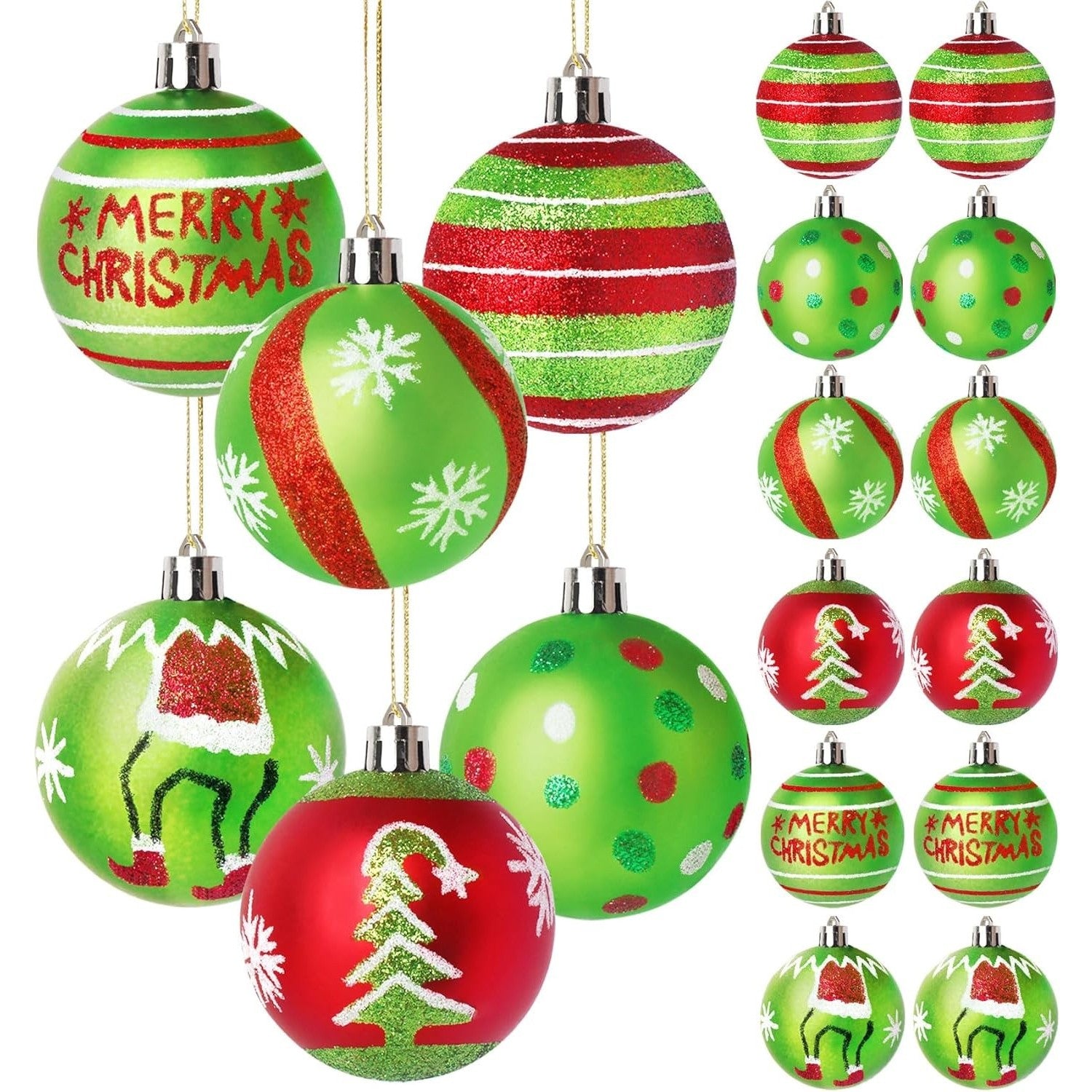 12X Christmas Grinch Decor Red Green Stripes Baubles Tree Xmas Balls Ornament