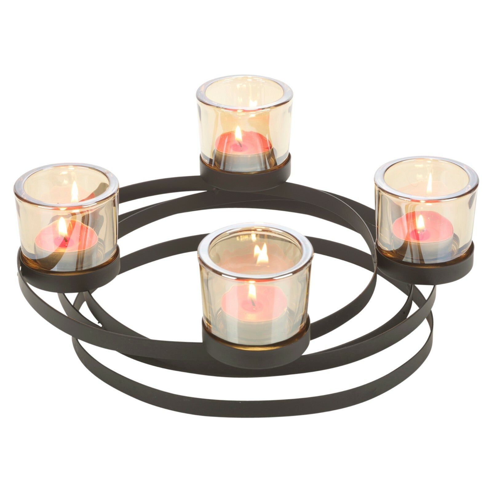 Round Black Metal 4 Tealights Candles Holder Centerpiece Table Home D?Cor Xmas