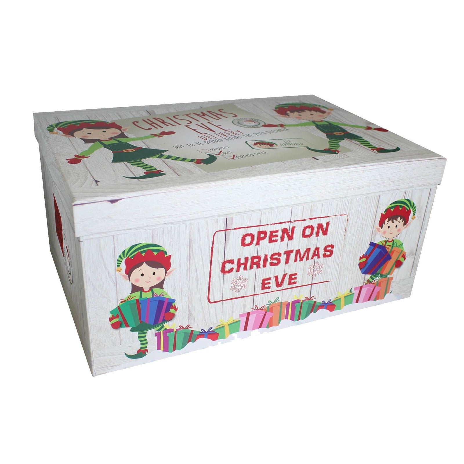 Christmas Eve Gift Box Elf Design Lift off Lid - 29X20X12.5Cm