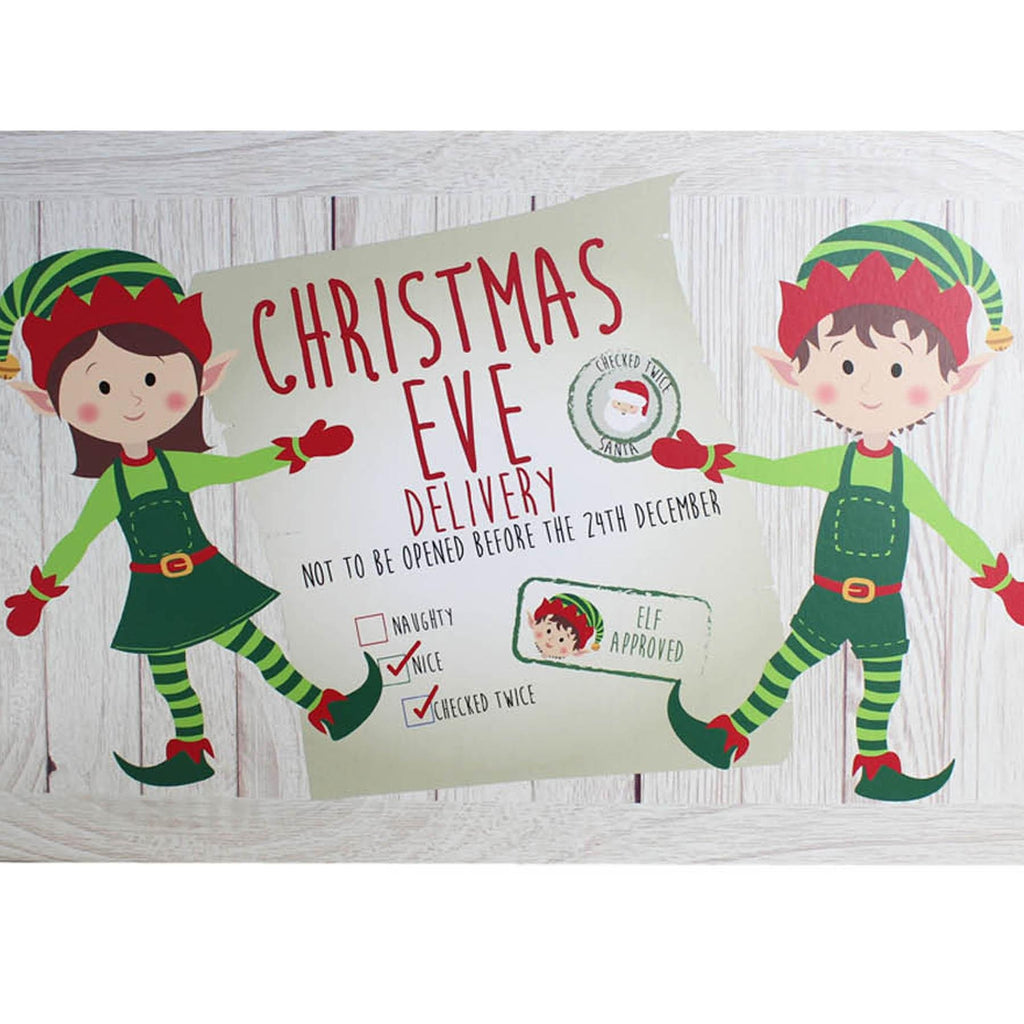 Christmas Eve Gift Box Elf Design Lift off Lid - 29X20X12.5Cm