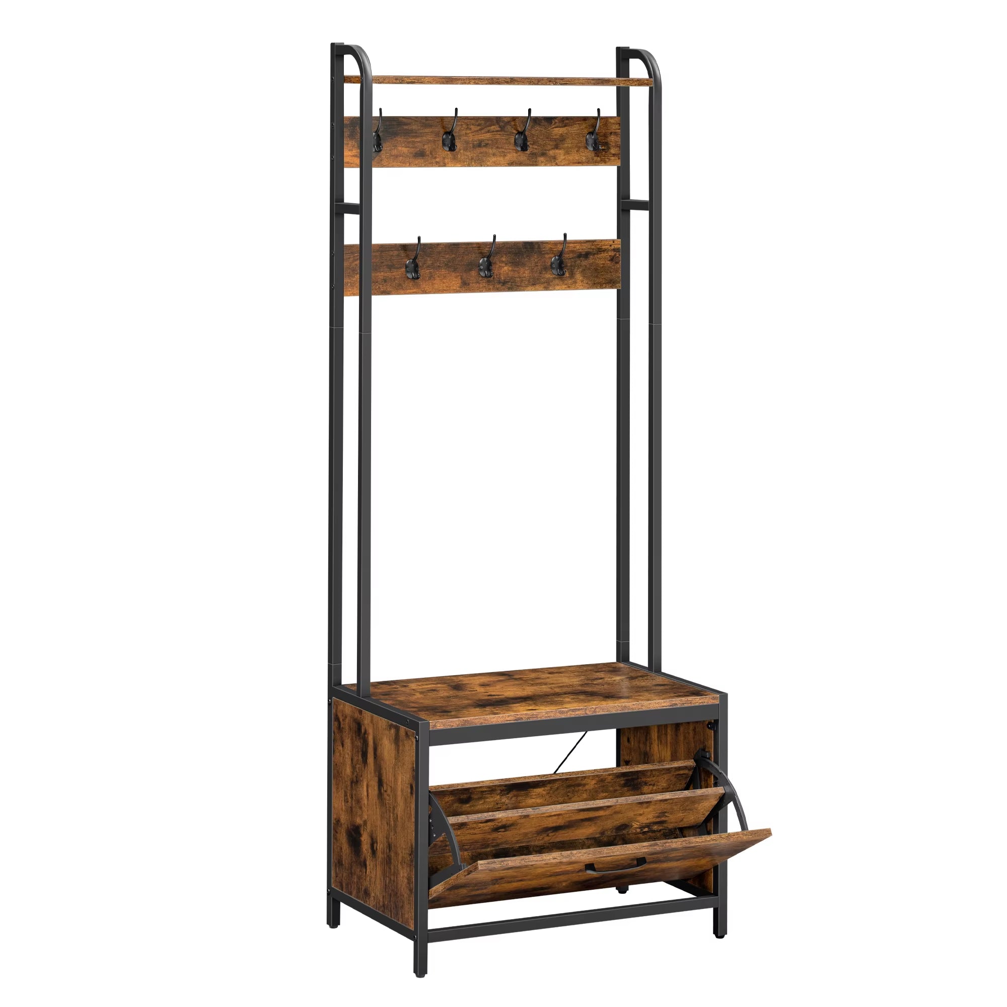 Coat Rack with Shoe Storage, Hall Tree with Bench, 7 Hooks and Top Shelf, for Hallway, Bedroom, Industrial Style