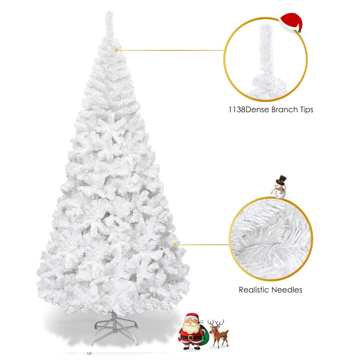 5/6/7/8 Feet White Artificial Christmas Tree with Metal Stand