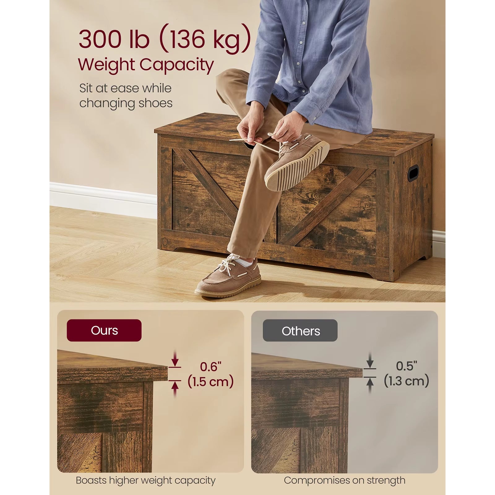 Storage Chest, Storage Bench, Blanket Box with 2 Safety Hinges, Shoe Storage Bench, for Bedroom, Living Room