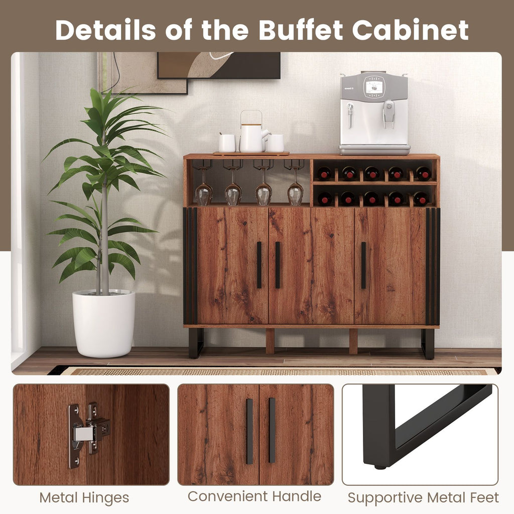 Home Wine Bar Cabinet with 3 Door and 4-Row Glass