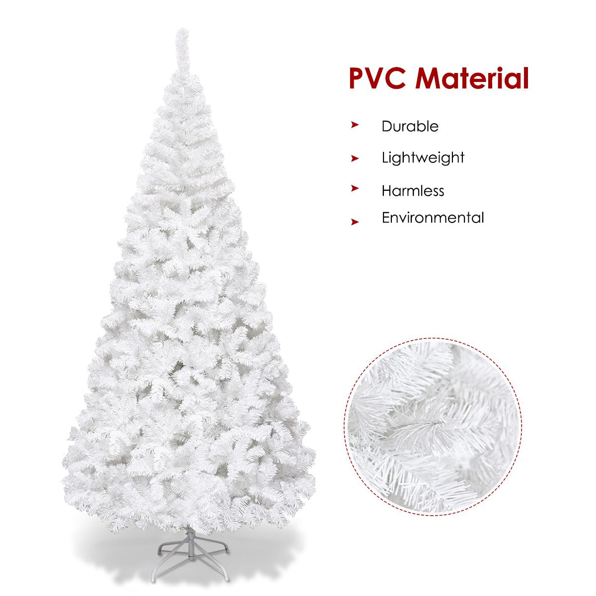 5/6/7/8 Feet White Artificial Christmas Tree with Metal Stand
